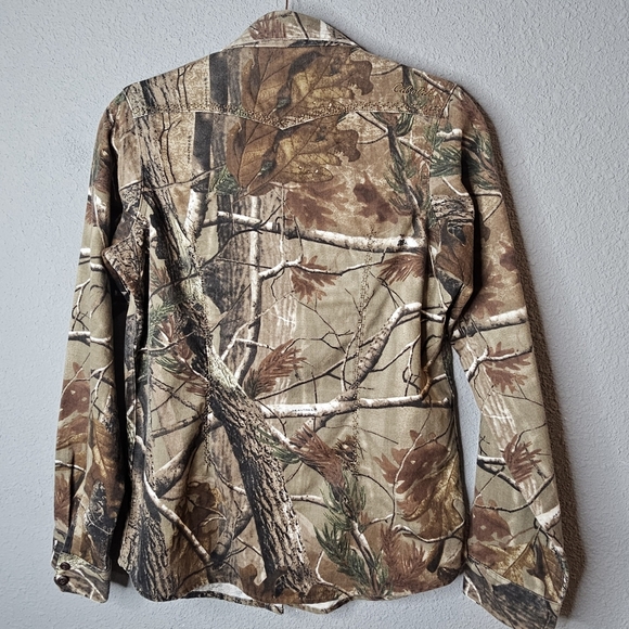 CABELA'S Embroidered Western Realtree Camo Hunting Shirt Silent Weave Womens‎ S - Picture 7 of 11